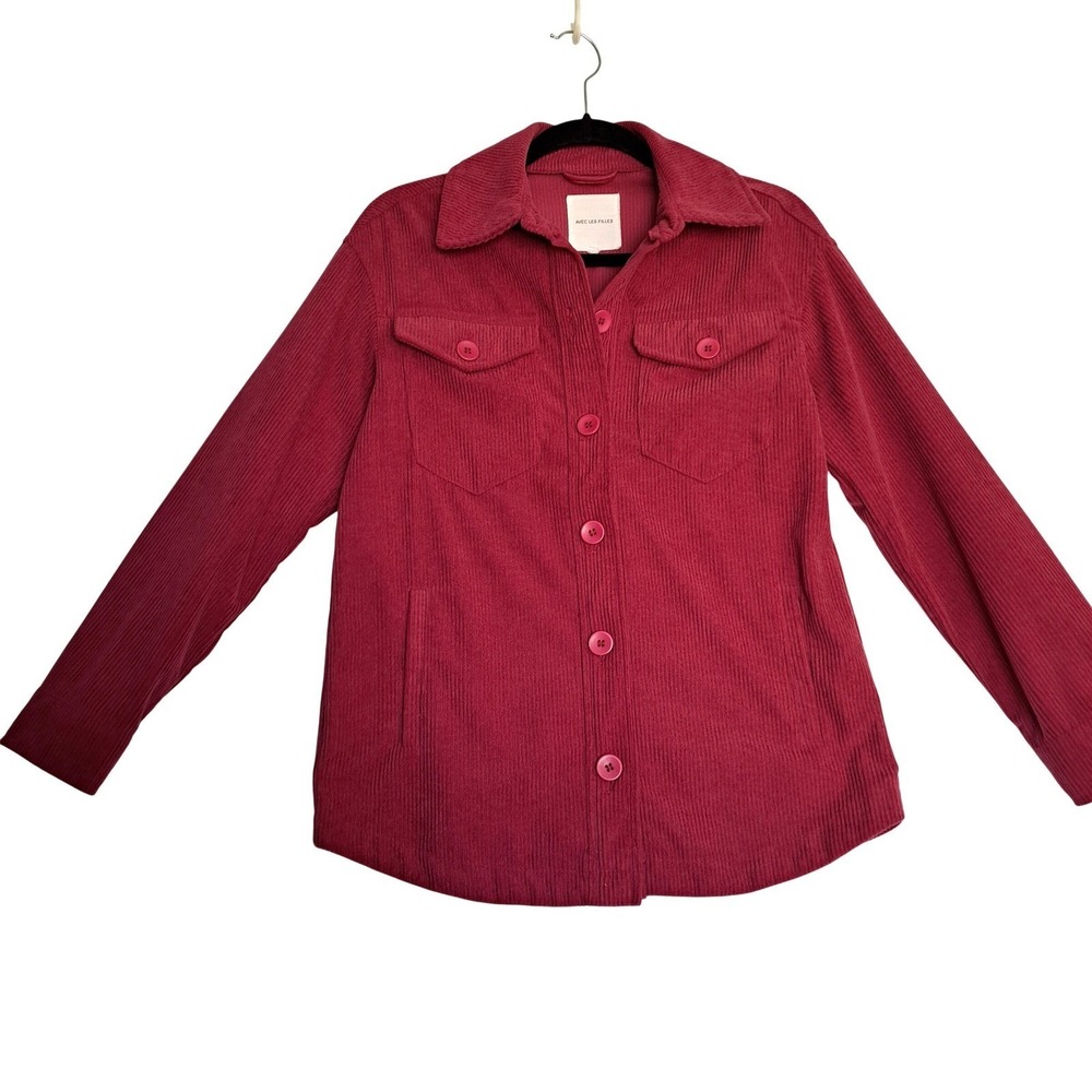 Avec Les Filles Corduroy Shirt Jacket Womens Medium Red Button Down Shacket